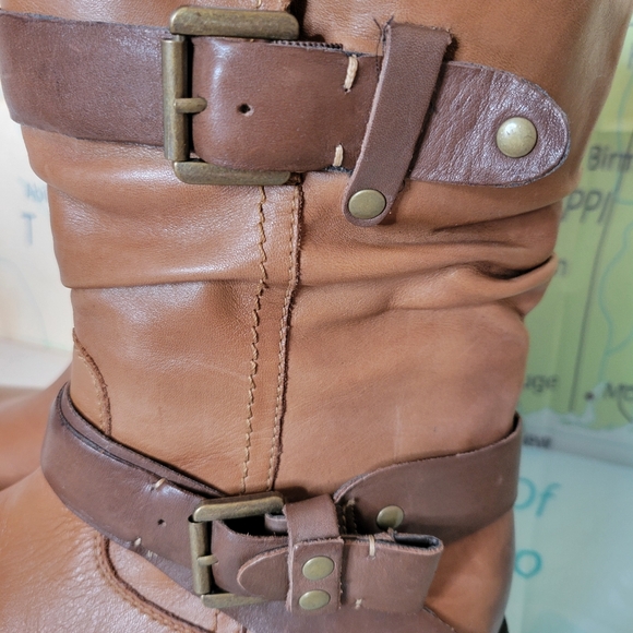 Earth Brown Leather Moto Buckle Boots Size 9.5 - Picture 12 of 13